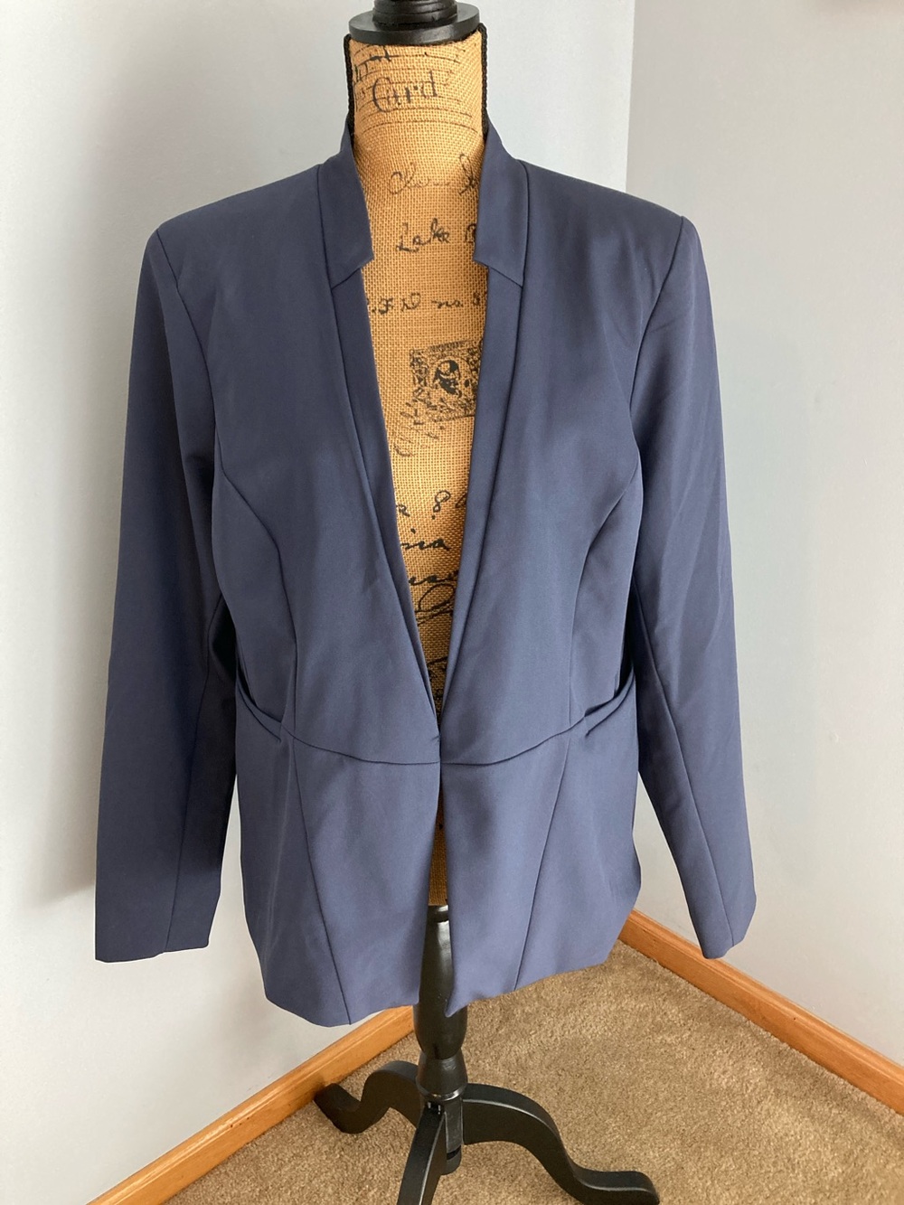 Kenneth Cole Navy Open-Front Shawl Collar Blazer